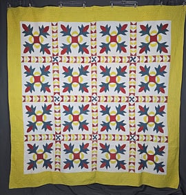 Antique c1870 Rose Bud and Reel Quilt