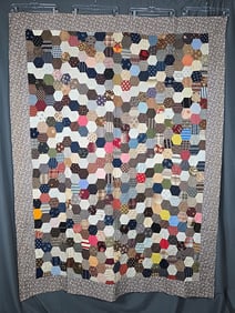 Antique c1890 Hexagon Mosaic Quilt