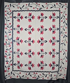 Antique c1850 Applique Tulip Quilt