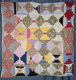Antique c1900 Couthouse Steps Summer Quilt