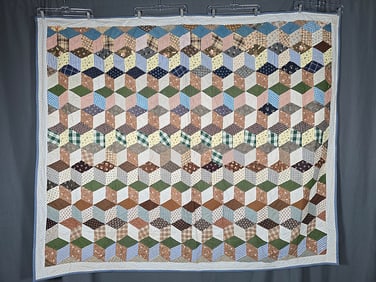 Antique c1900s Tumbling Blocks Quilt - Finished 1980s