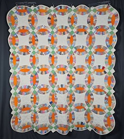 Vintage c1940 Double Wedding Ring Quilt