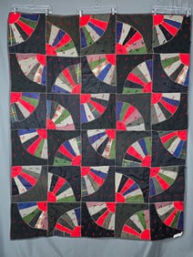 Antique c1900 Grandmothers Fan Comfort Quilt - Wool