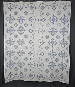 Vintage c1970 Blue and White Cross Stitch Quilt