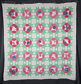 Vintage c1950 Swallows in the Window Quilt