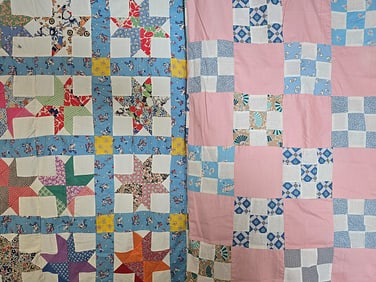 2 Vintage c1950 Quilt Tops - Star, 9 Patch