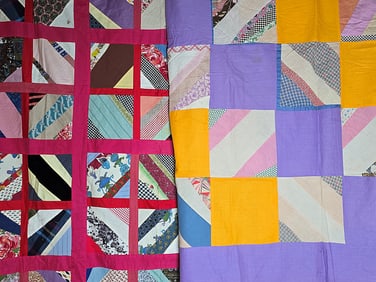 2 Vintage String Pieced Quilt Tops