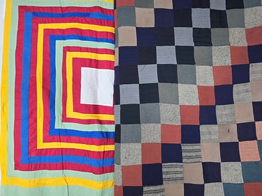 2 Vintage Quilt Tops - House Top, Wool Squares