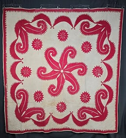 Antique c1880 Princess Feather Medallion Quilt