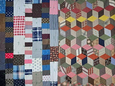Antique Tied Comfort and Tumbling Blocks Quilt