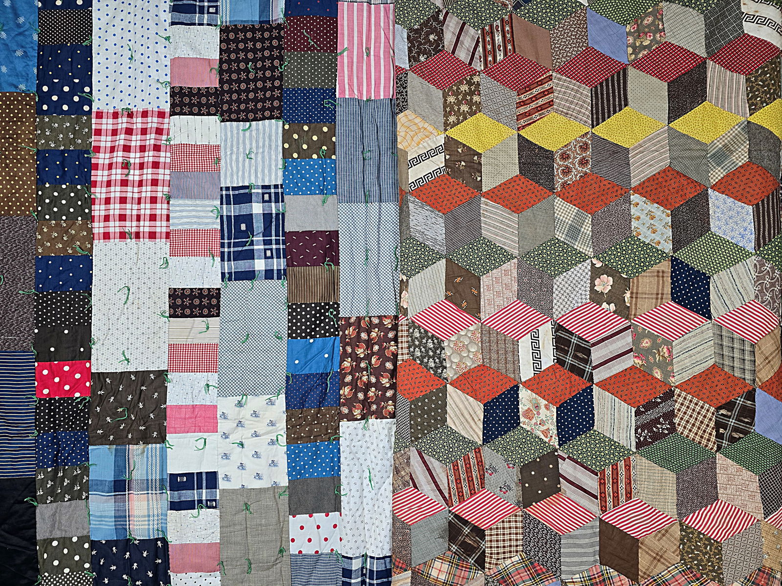 Antique Tied Comfort and Tumbling Blocks Quilt (1 of 20)