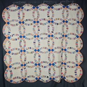 Vintage c1940 Double Wedding Ring Quilt