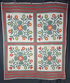 Antique c1920 Whig Rose Variation Quilt