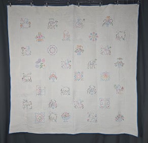 Vintage c1930 Embroidered Quilt
