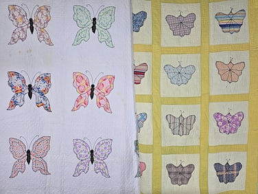 2 Vintage c1940 Butterfly Quilts