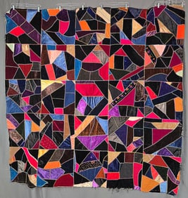Antique c1900 Velvet Crazy Quilt Top