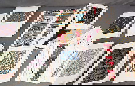 170 Antique Printed Cotton Swatches on Cards - Large