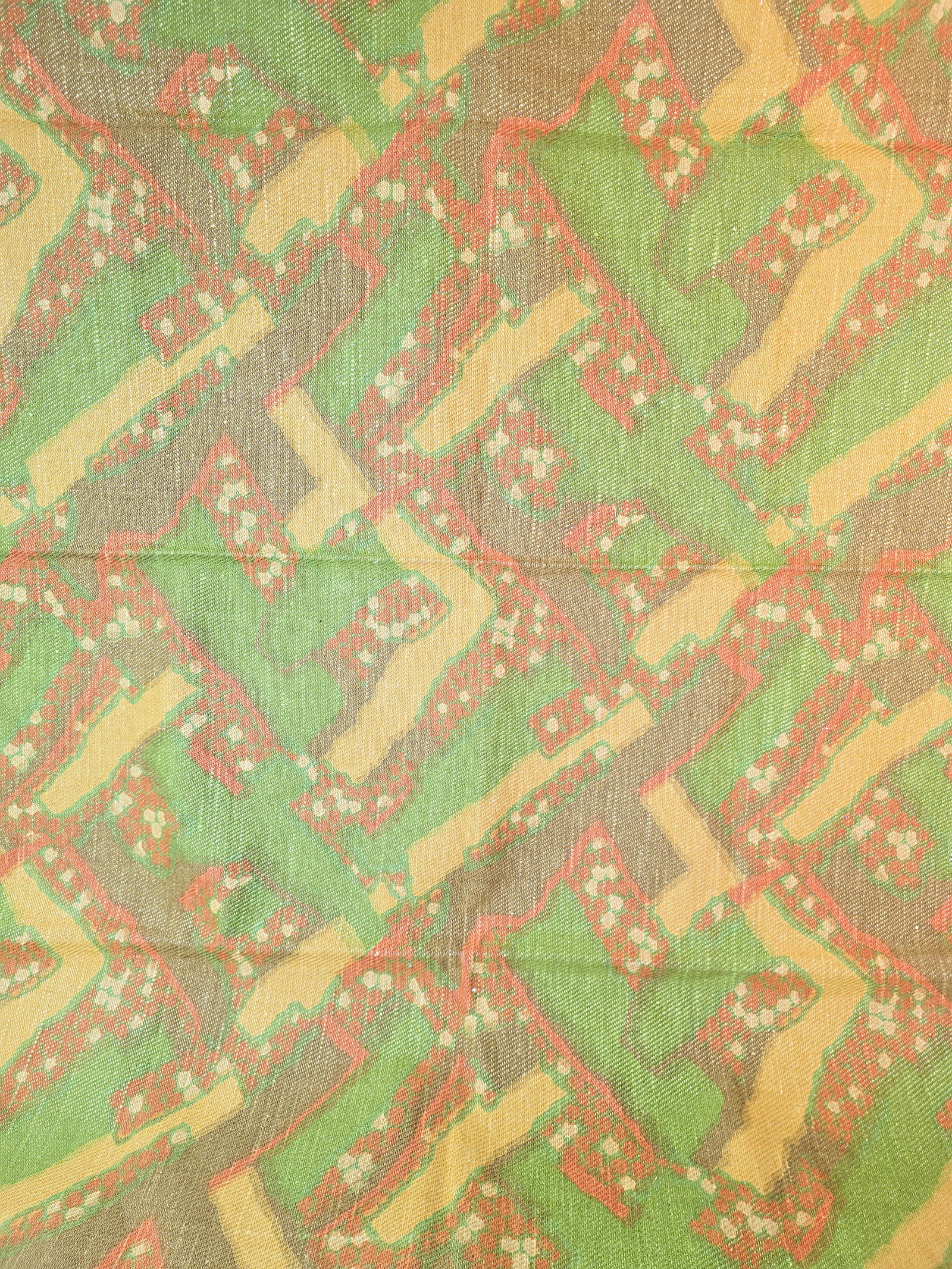 Mid Century Modern MCM Schumacher Fabric: Mid Century Modern MCM Schumacher Fabric. The lot includes a 56'' x 1 yard piece of vintage mid century modern "Terra Firma" printed cotton fabric by Schumacher in a graphic chevron-like pattern in mu