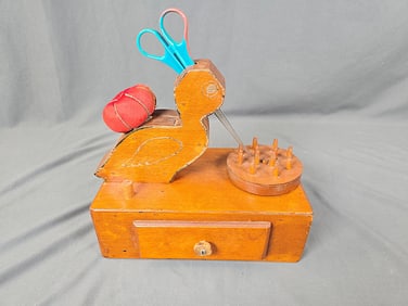 Vintage Folk Art Wood Sewing Caddy - Duck
