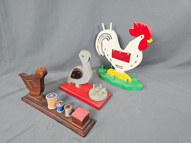 3 Vintage Folk Art Sewing Caddies - Birds