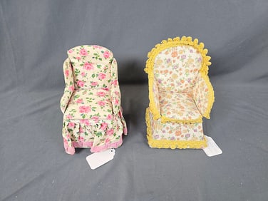2 Vintage Folk Art Sewing Chair Boxes