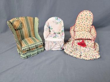 3 Vintage Folk Art Sewing Chair Boxes