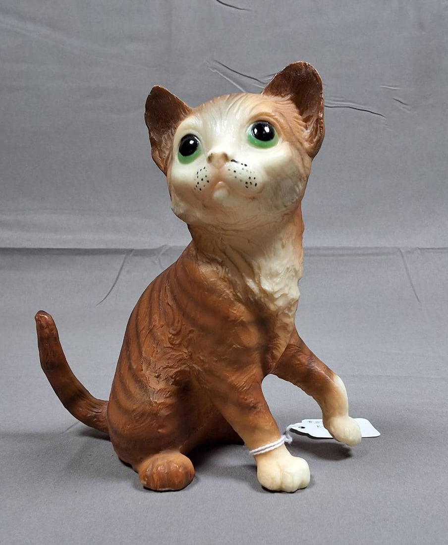 Breyer 1960s Calico Kitten Orange Tabby Cat #336: Breyer 1960s Calico Kitten #336. In original orange tabby finish with orange base with stripes, green eyes, and whisker spots. The figure shows some rubs on the ears, tail, and the base of the paws, w