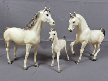 Breyer #11 Family Arabian Stallion, Mare, and Foal Set in Glossy Alabaster