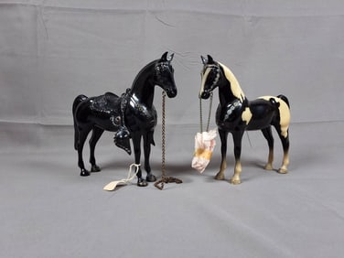 Breyer #40 and #41 Glossy Black and Black Tobiano Western Pony Figures