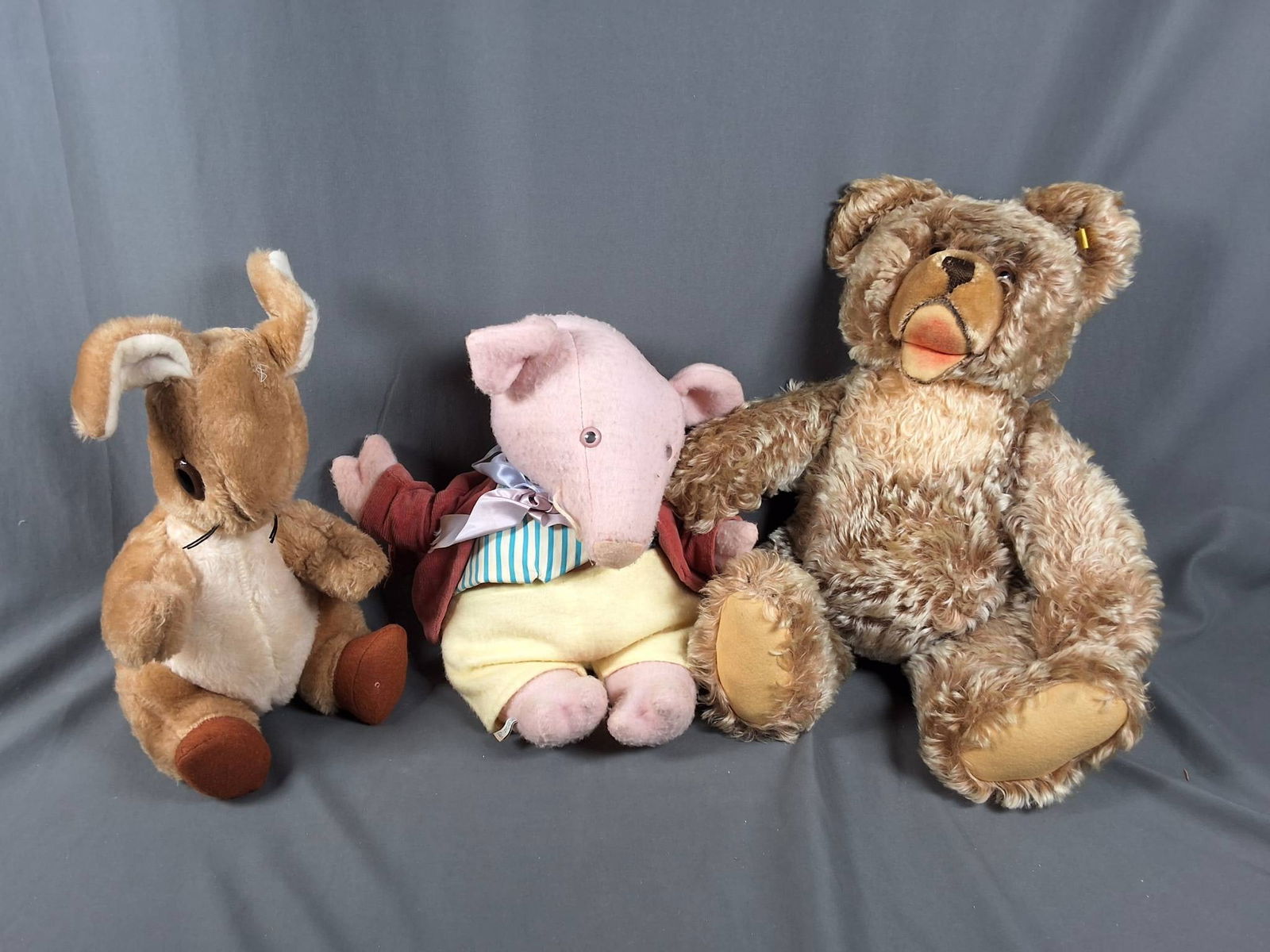 Steiff Bear and Eden Plush Rabbit and Pig (1 of 4)