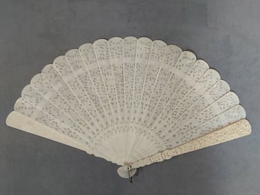 Antique Asian Carved Bone Folding Fan