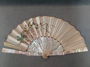 Tiffany Antique Hand-Painted Silk Folding Fan