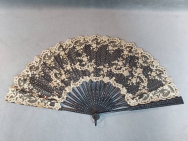 Pair of Antique Lace Folding Fans - Hand-Made Lace and Ornamental Details