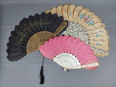 Three Silk Antique Folding Fans