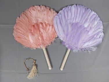 2 Antique Fixed Feather Fans