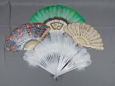 Group of 4 Antique Folding Feather Fans