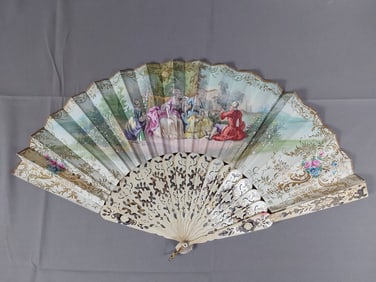 Antique Hand-Colored Folding Fan