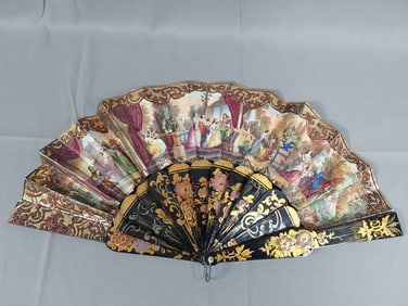 Antique Paper Hand Fan - Gold Accents