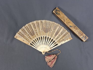 19th Century Silk Organza and Bone Fan -Creme
