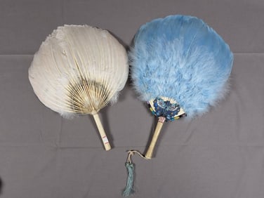2 Vintage Fixed Goose Feather Fans
