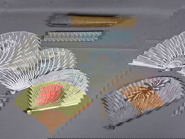 4 Antique and Vintage Folding Fans, Various Materials and Designs