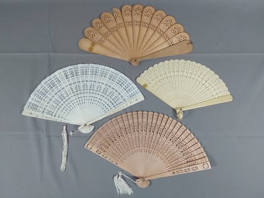 4 Pierced Folding Fans, Antique and Vintage