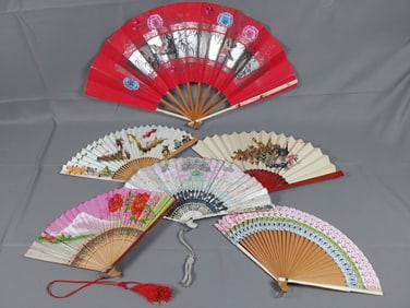 6 Vintage Asian Folding Fans