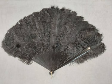 Antique Black Ostrich Feather Mourning Fan