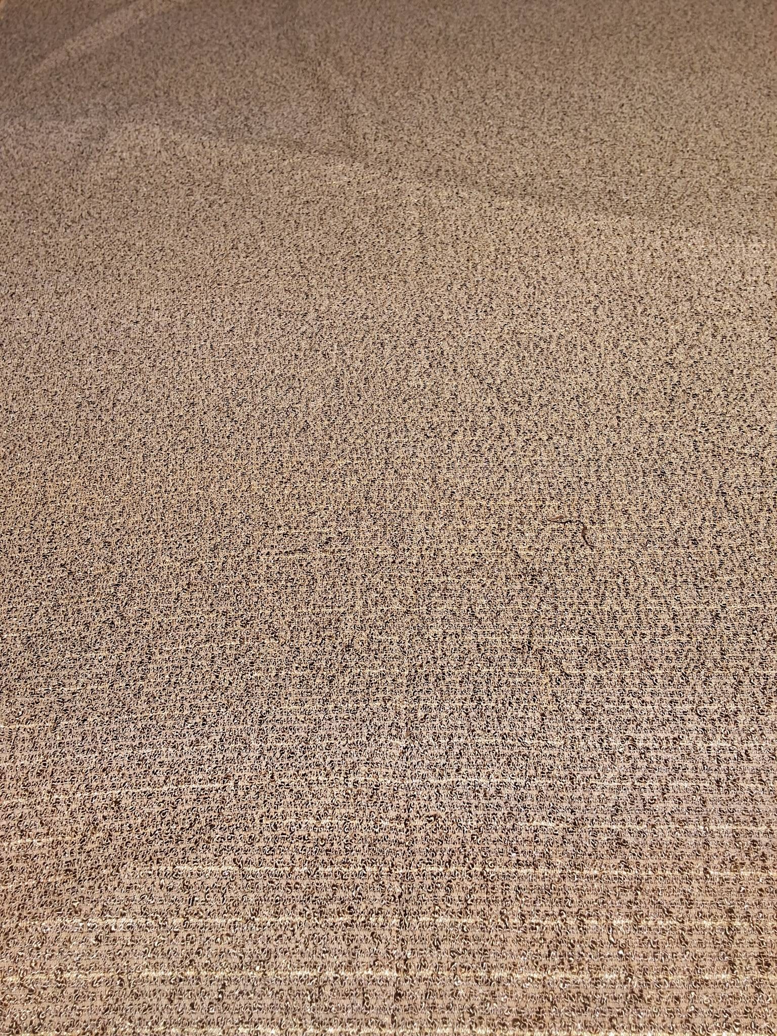 Vintage Fabric - Taupe with Gold Threading: Vintage fabric measuring 47inx277in, featuring a textured taupe background with dark brown nubs and gold threading. The fabric is in good condition with a few loose threads in the center. Suitable for