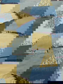 Vintage Fabric - Abstract Farm Landscape