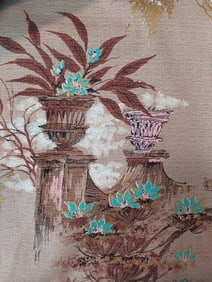 Vintage Barkcloth Fabric - Floral Motifs