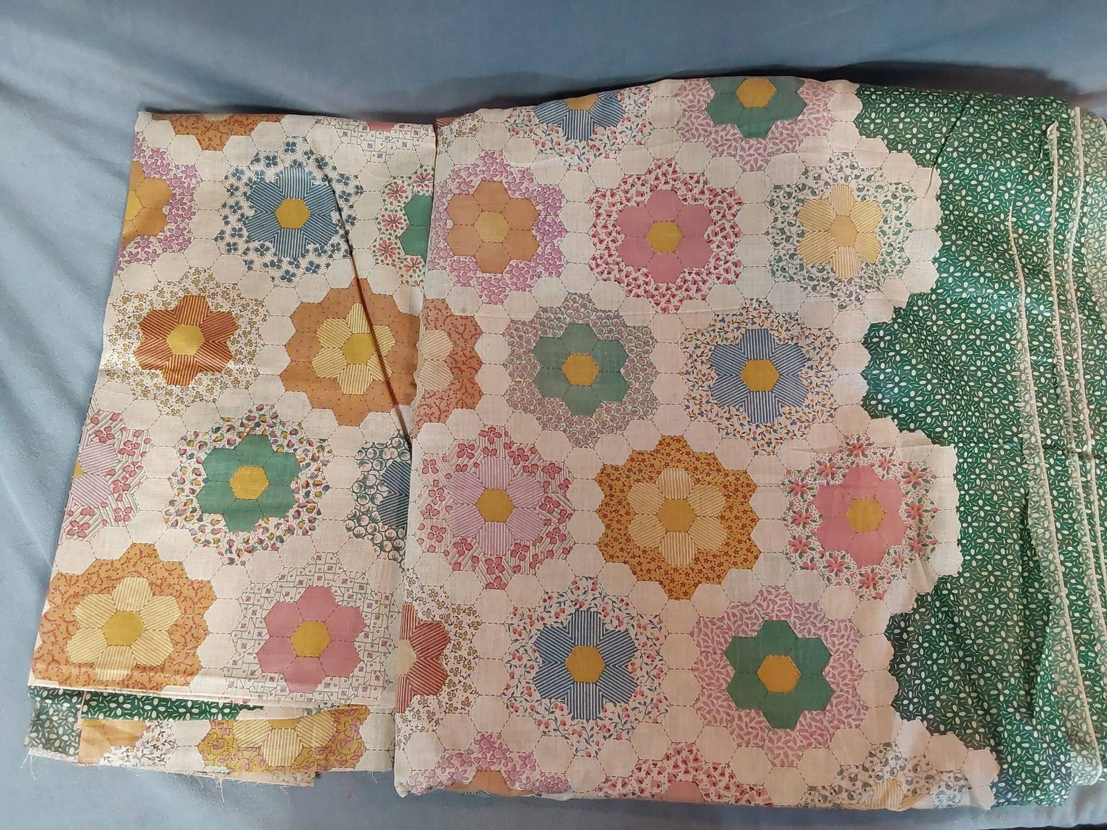 Vintage Cotton Fabric  -  Floral Hexagons (1 of 7)