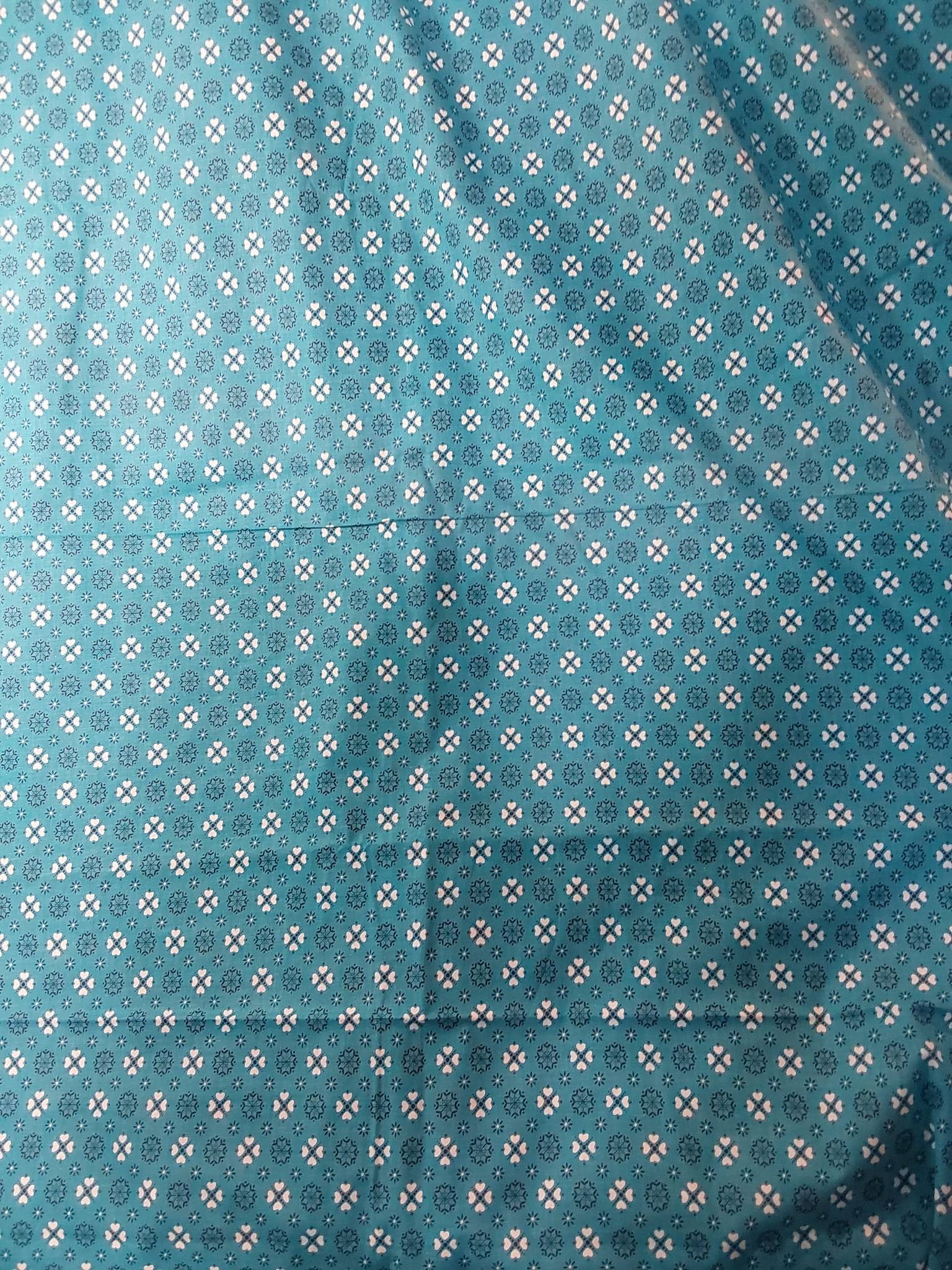 Vintage Cotton Fabric  -  Cerulean with Florals (1 of 4)