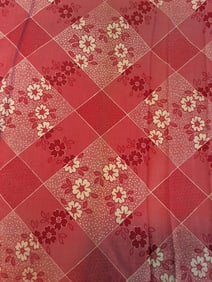 Antique Cotton Fabric - Florals and Square Grid